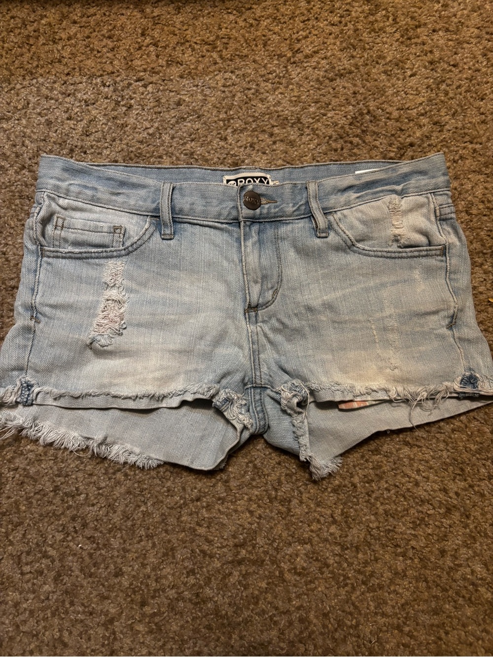 Roxy Light Wash Distressed Denim Shorts